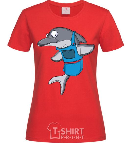 Women's T-shirt A dolphin in an apron red фото