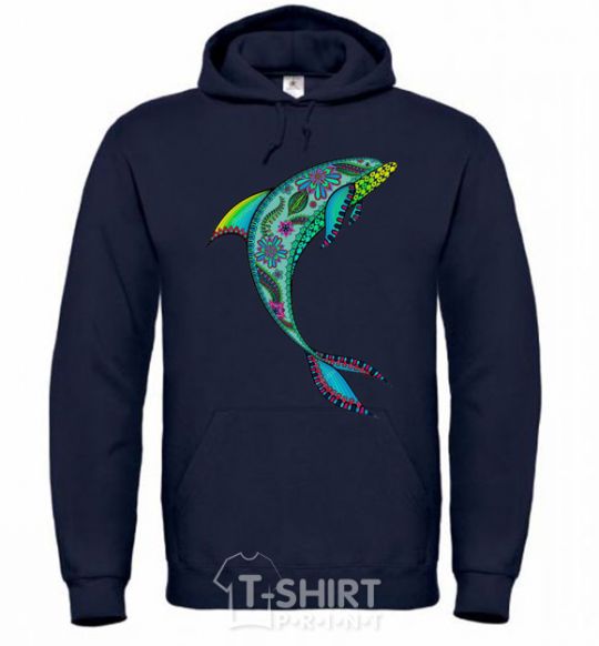 Men`s hoodie Dolphin illustration navy-blue фото