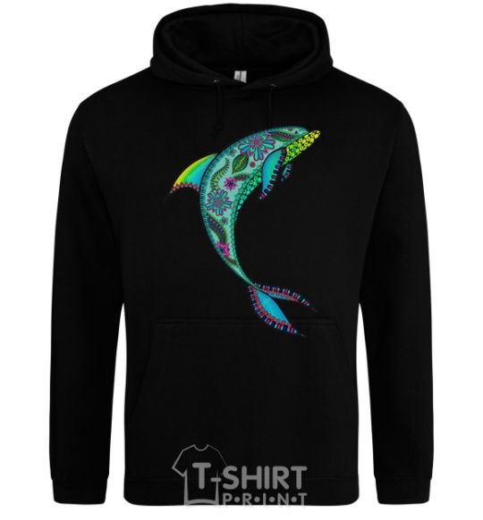 Men`s hoodie Dolphin illustration black фото