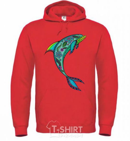 Men`s hoodie Dolphin illustration bright-red фото