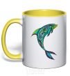 Mug with a colored handle Dolphin illustration yellow фото