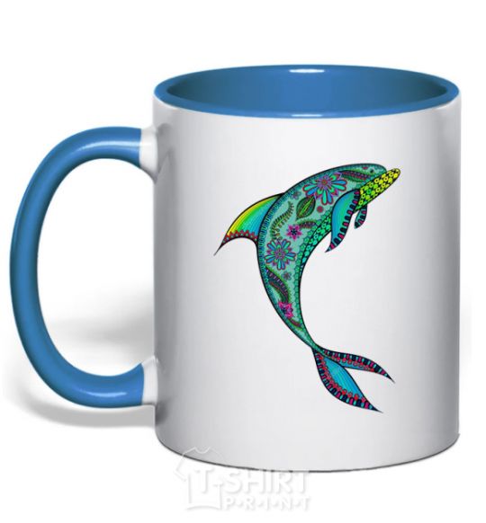 Mug with a colored handle Dolphin illustration royal-blue фото