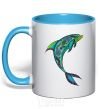 Mug with a colored handle Dolphin illustration sky-blue фото