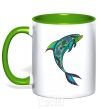 Mug with a colored handle Dolphin illustration kelly-green фото