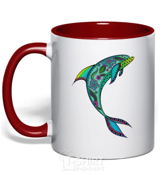 Mug with a colored handle Dolphin illustration red фото