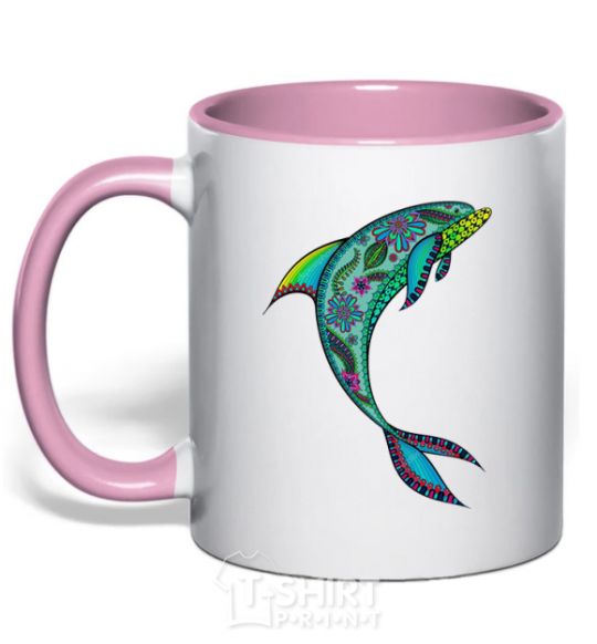 Mug with a colored handle Dolphin illustration light-pink фото