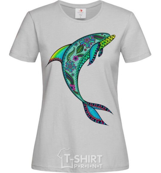 Women's T-shirt Dolphin illustration grey фото