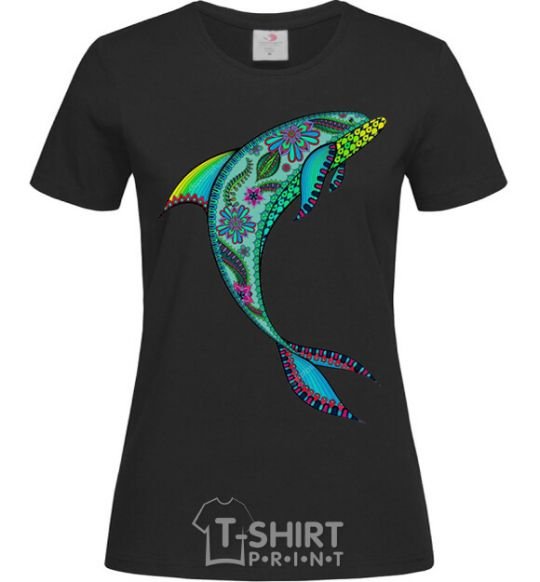 Women's T-shirt Dolphin illustration black фото