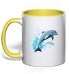 Mug with a colored handle Dolphin leap yellow фото