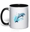 Mug with a colored handle Dolphin leap black фото