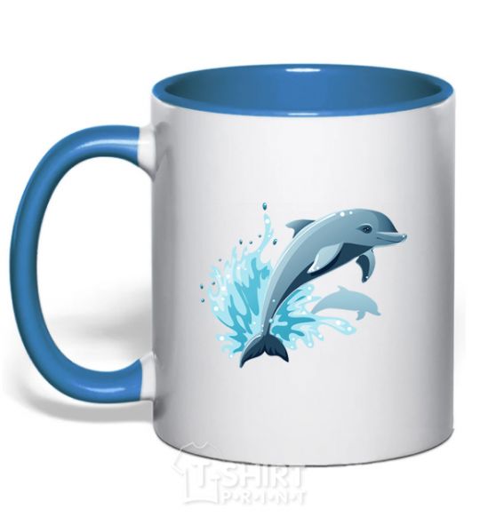 Mug with a colored handle Dolphin leap royal-blue фото