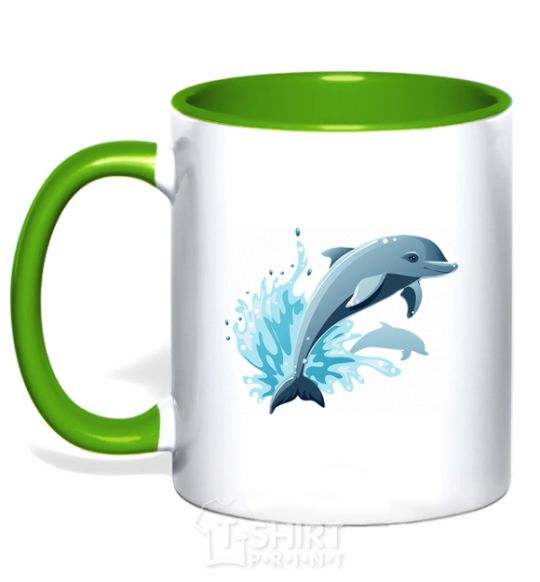 Mug with a colored handle Dolphin leap kelly-green фото