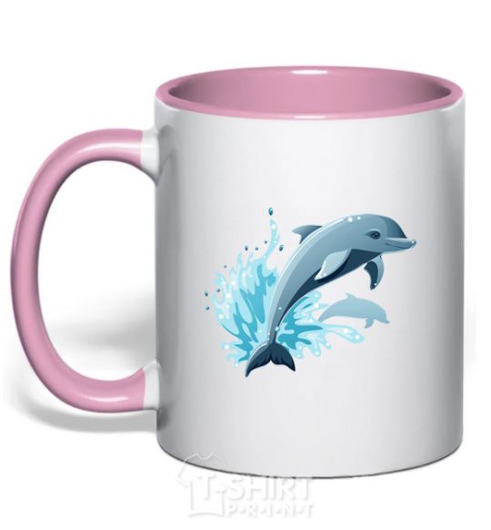 Mug with a colored handle Dolphin leap light-pink фото