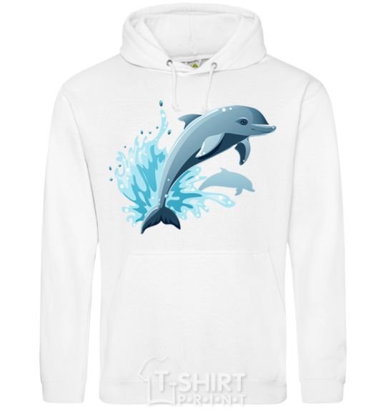 Men`s hoodie Dolphin leap White фото