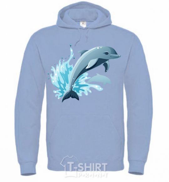 Men`s hoodie Dolphin leap sky-blue фото