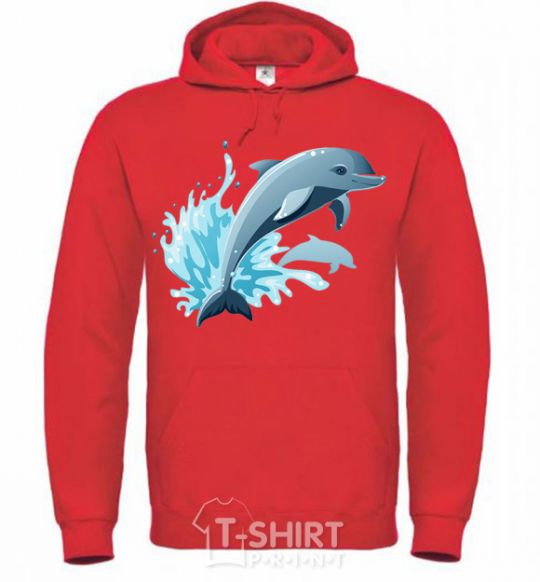 Men`s hoodie Dolphin leap bright-red фото