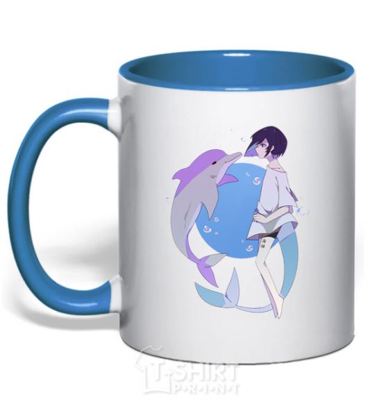 Mug with a colored handle Anime dolphin royal-blue фото