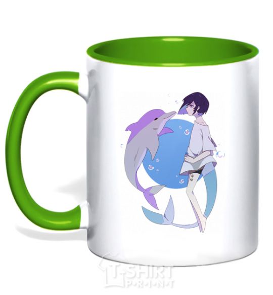 Mug with a colored handle Anime dolphin kelly-green фото