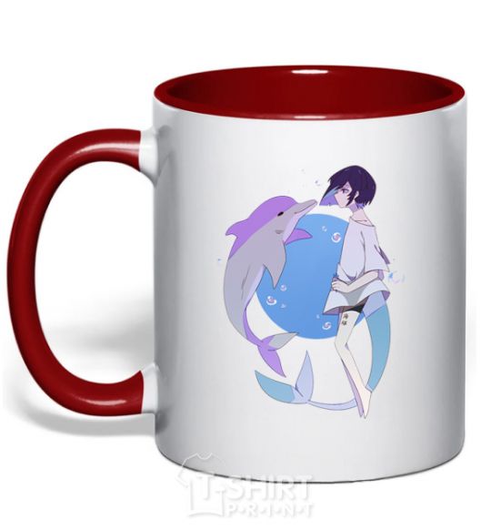 Mug with a colored handle Anime dolphin red фото