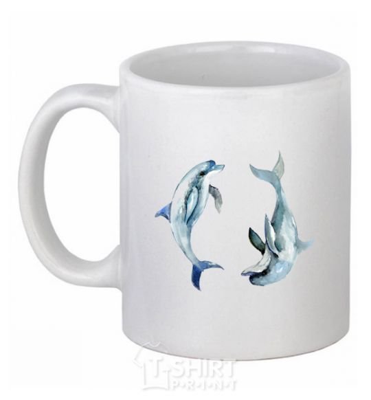 Ceramic mug Pastel dolphins White фото