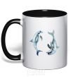 Mug with a colored handle Pastel dolphins black фото