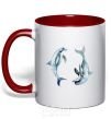 Mug with a colored handle Pastel dolphins red фото