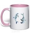 Mug with a colored handle Pastel dolphins light-pink фото