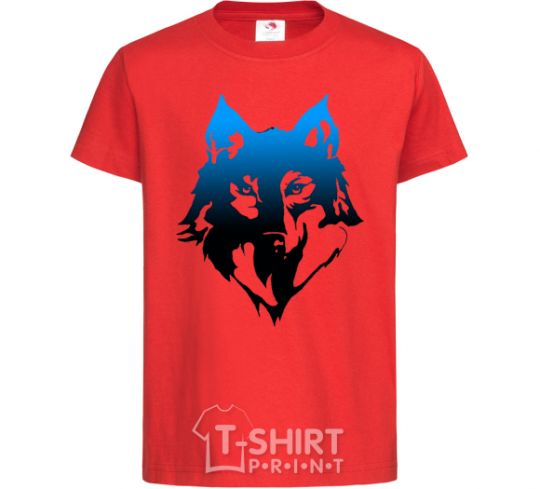 Kids T-shirt Blue wolf red фото