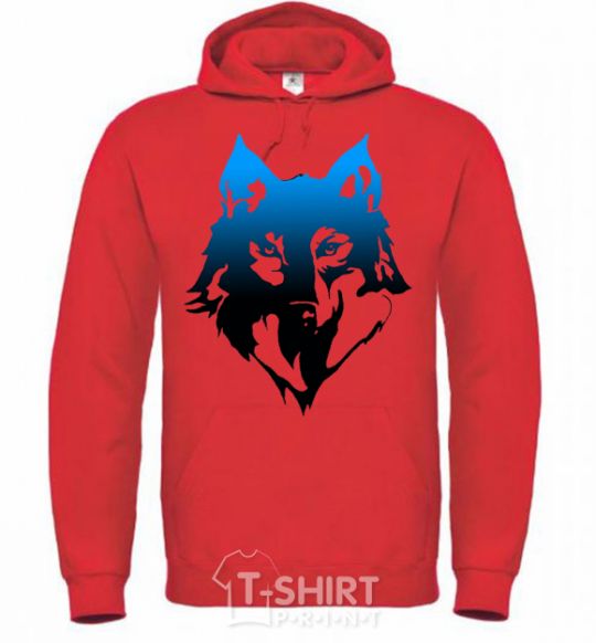 Men`s hoodie Blue wolf bright-red фото