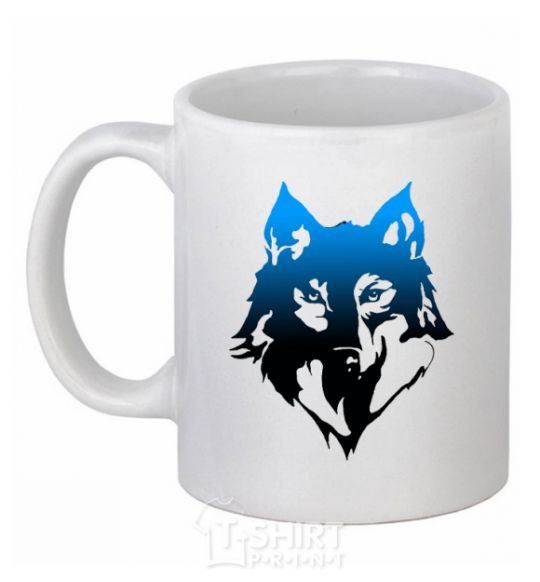 Ceramic mug Blue wolf White фото