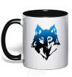 Mug with a colored handle Blue wolf black фото