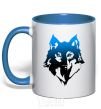 Mug with a colored handle Blue wolf royal-blue фото