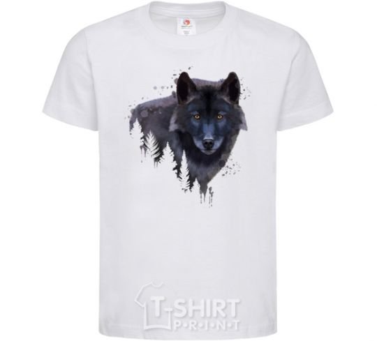 Kids T-shirt Wolf in the wood White фото