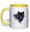Mug with a colored handle Wolf in the wood yellow фото