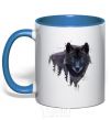 Mug with a colored handle Wolf in the wood royal-blue фото