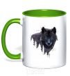 Mug with a colored handle Wolf in the wood kelly-green фото