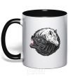 Mug with a colored handle Two wolves black фото