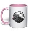 Mug with a colored handle Two wolves light-pink фото