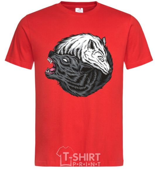 Men's T-Shirt Two wolves red фото