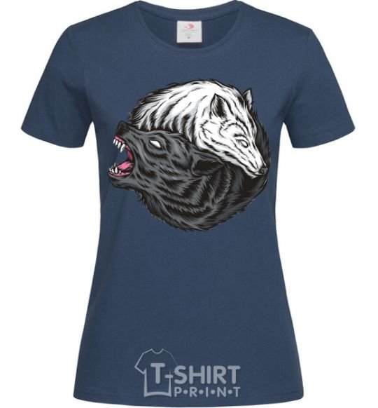 Women's T-shirt Two wolves navy-blue фото