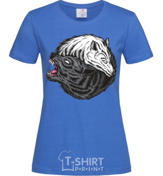 Women's T-shirt Two wolves royal-blue фото