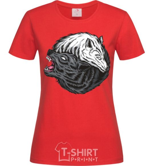 Women's T-shirt Two wolves red фото