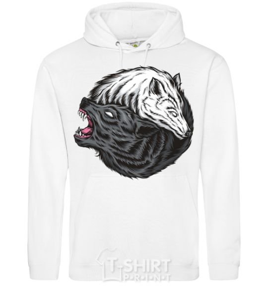 Men`s hoodie Two wolves White фото