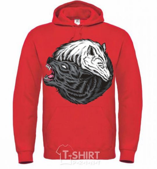 Men`s hoodie Two wolves bright-red фото