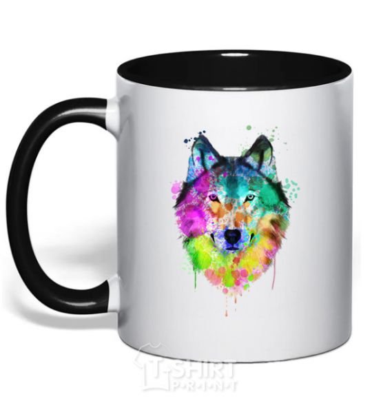 Mug with a colored handle Wolf splashes black фото