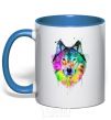 Mug with a colored handle Wolf splashes royal-blue фото