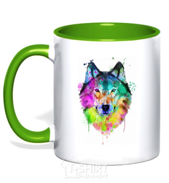 Mug with a colored handle Wolf splashes kelly-green фото