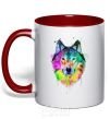 Mug with a colored handle Wolf splashes red фото