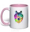 Mug with a colored handle Wolf splashes light-pink фото