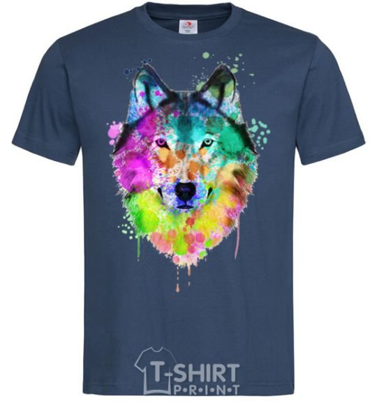 Men's T-Shirt Wolf splashes navy-blue фото